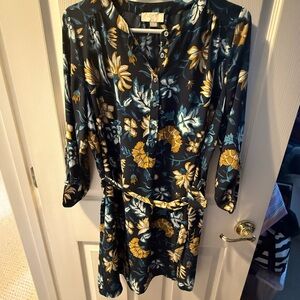 LOFT Navy Shirtdress with Yellow and White Floral print